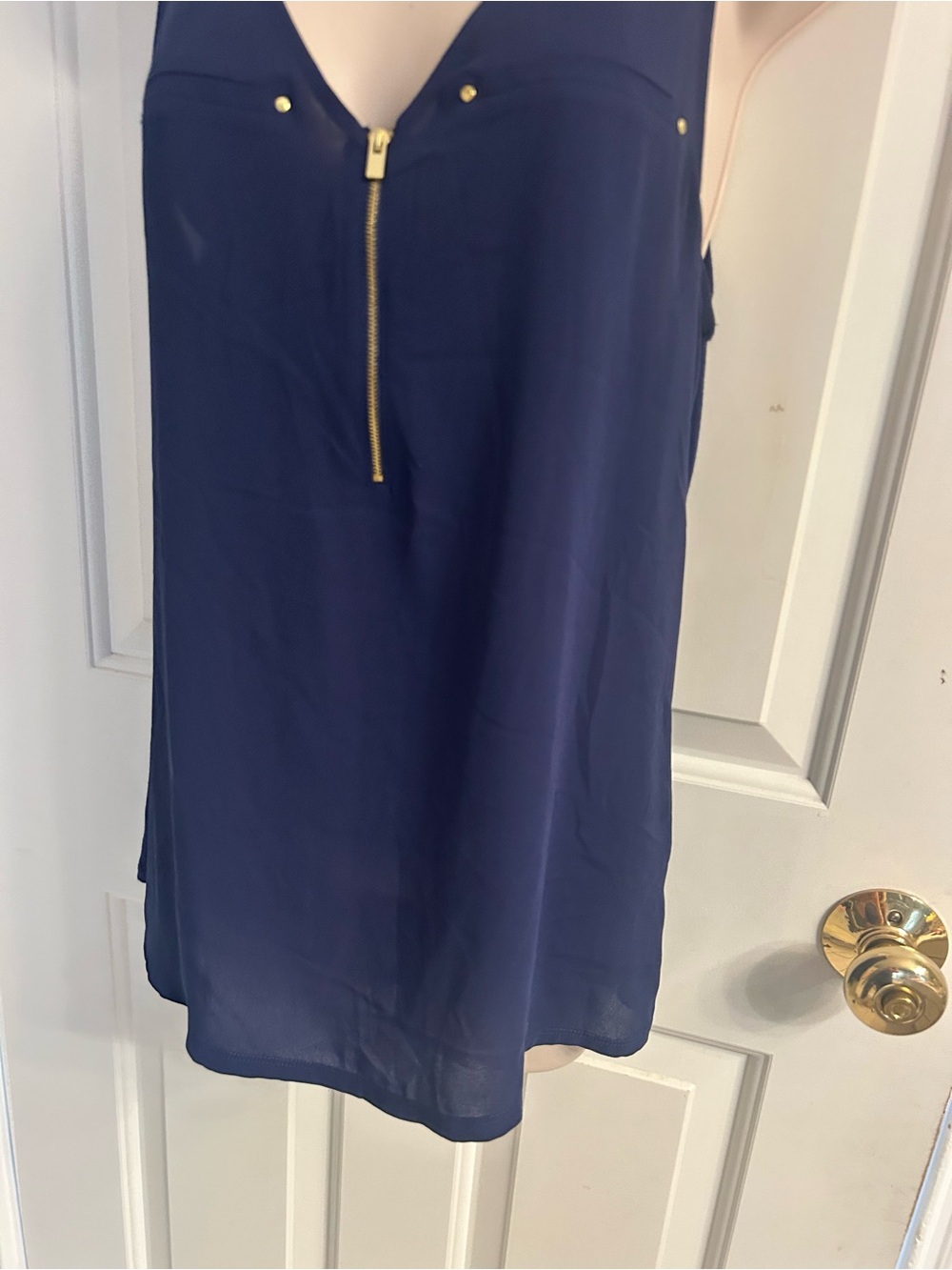 NWT-Express Blue  V-Neck Sleeveless Tank with Gold Zip - Picture 5 of 12